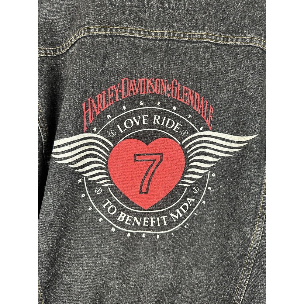 Harley Davidson of Glendale‎ Love Ride 1990 Denim Jacket  XL Black Gray Vintage